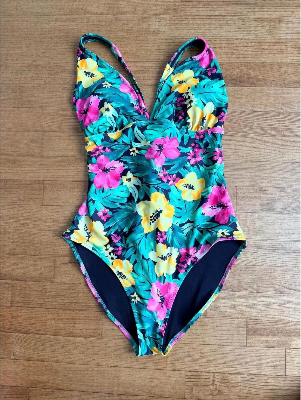 EUC Old Navy Women's large L Tropical 1 one piece bathing suit green pink yellow